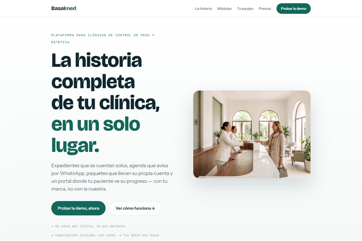 Inicio de basalmed.mx, plataforma para clínicas de control de peso y estética